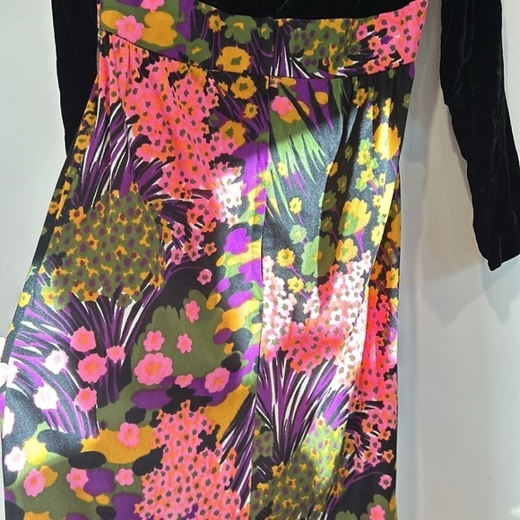 Vintage Siro 60s-70s Velvet upper bold floral mod midi dress women’s size medium - Picture 9 of 9